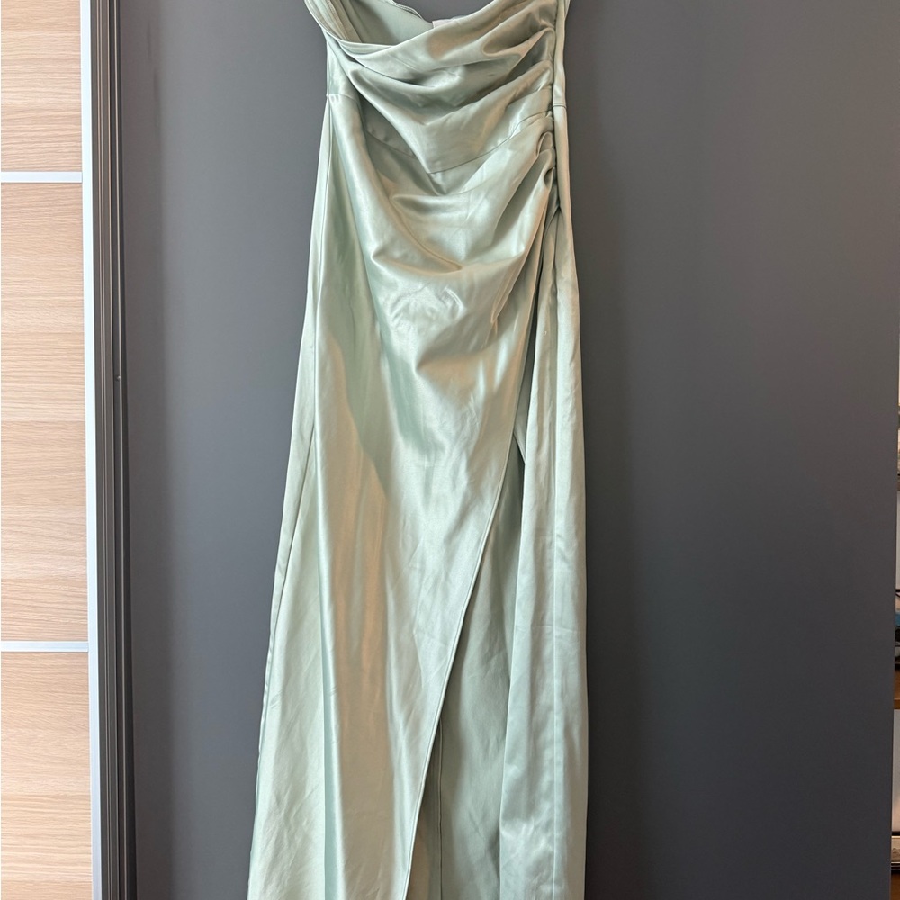 BHLDN Green Ruched Backless Gown
